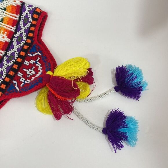 Colorful Andean Peruvian Knit Tassel Winter Hat Beaded Embroidered Boho main image 9